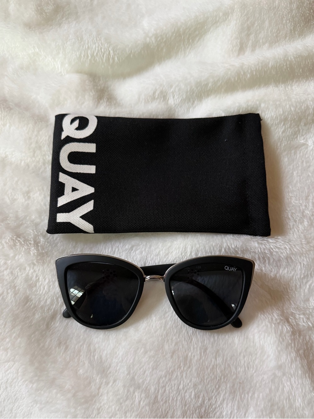Quay Australia Black Cat Eye Sunglasses with Carry Pouch